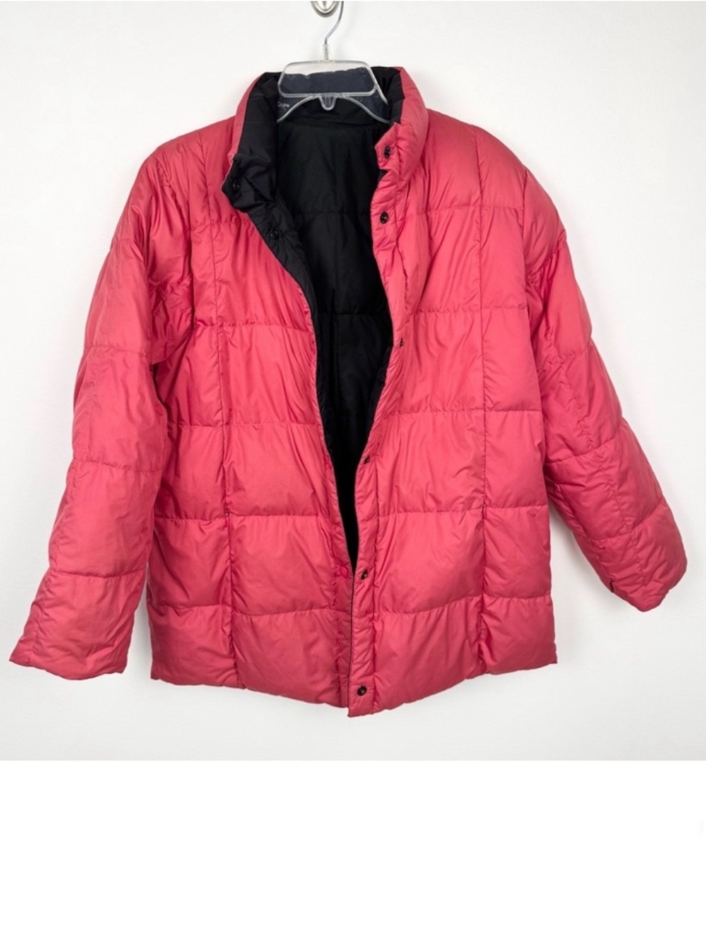 Lands’ End Reversible Down Puffer Jacket Black & Pink Medium